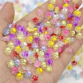 60Pcs Cat Paw Nail Charms 3D Flatback Nail Jewelry Colorful Night Light Nail Rhinestones Cute Mixed Styles Nail Gems Cat Foot Prints Resin Nail Diamonds for Women Acrylic Nail Decorations Supplies
