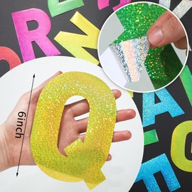 Seajan 184 Pcs 6 Inch Large Letter Stickers for Party Backdrop DIY Art and Craft Vinyl Self Adhesive Big Font Letters Number Stickers for Classroom Window Door Home Party Decor(Colored Laser)