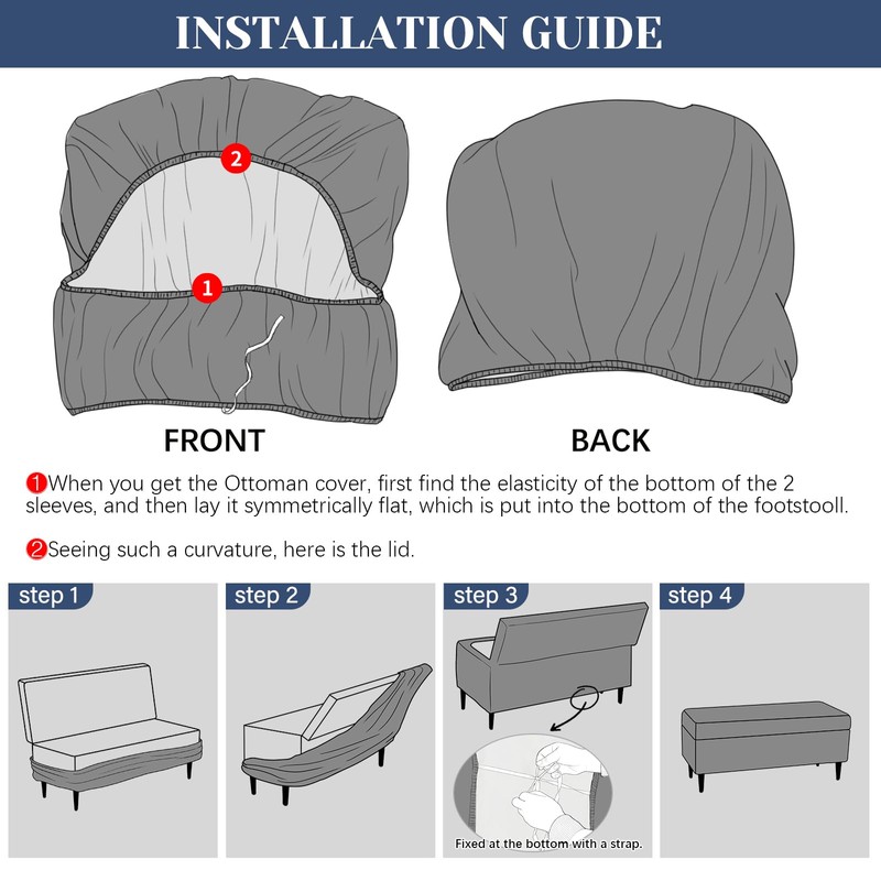 FUANGUI Ottoman Cover Stretch Storage Ottoman Bench Slipcover Jacquard Folding