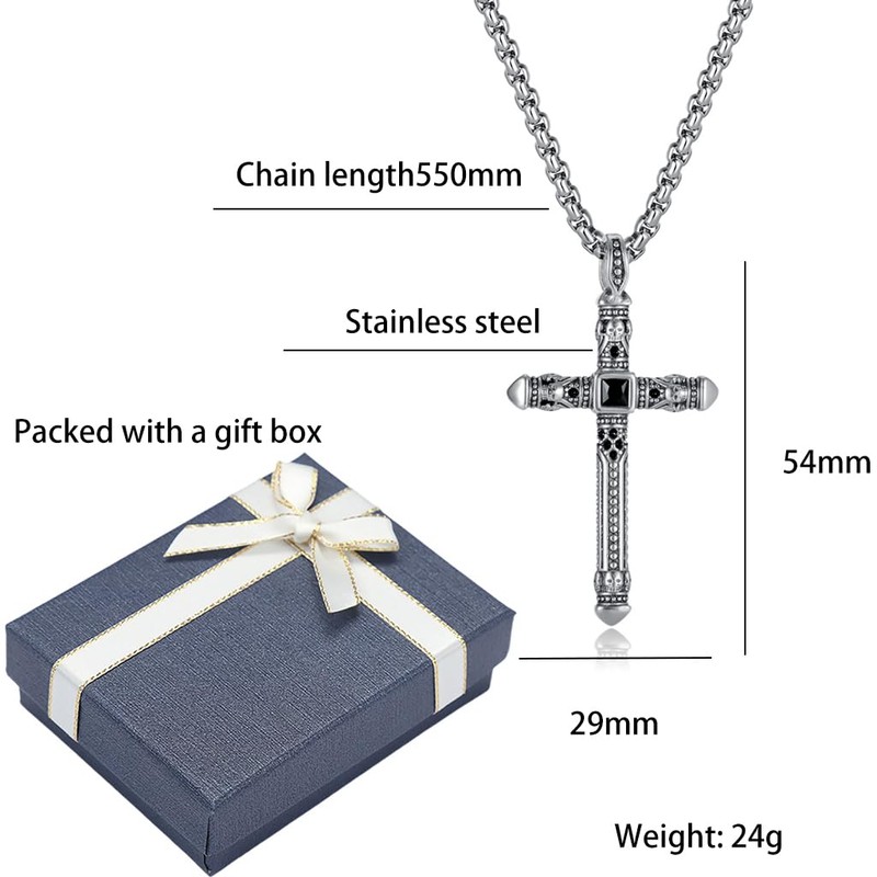 Cross Pendant Stainless Steel Necklace Men Women Silver Cross Chains