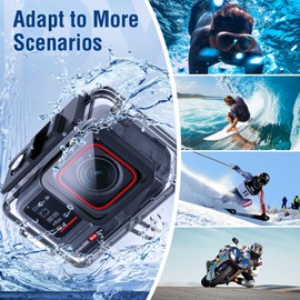Waterproof Housing Case for Insta 360 Acepro/acepro2, Dive Case with Physical Harden Glass & Aluminium Alloy Frame Underwater Waterproof up to 60 m/197/ft with Two Mounts, Three Protective Films
