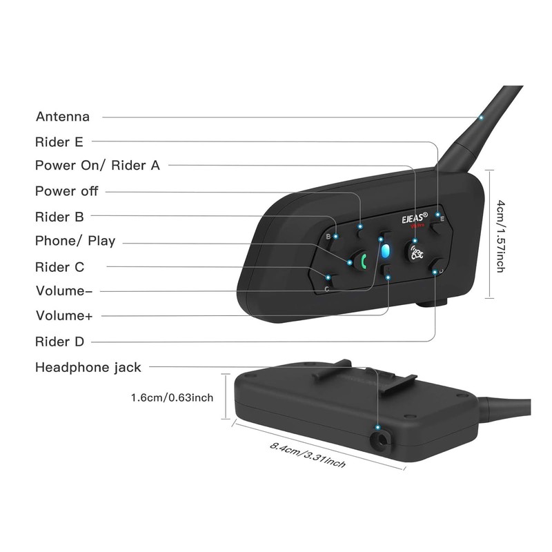 EJEAS V6PRO Motorcycle Intercom Bluetooth Headsets 1200 m up to