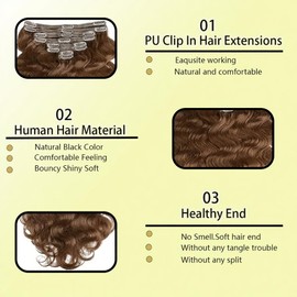 Tandulo Clip in Hair Extensions Real Human Hair Body Wave 30 Auburn Ginger Clip in 100% Brazilian Remy Human Hair Extensions 8pcs Per Set with 18 Clips Double Weft 18 Inch 100g/3.6oz