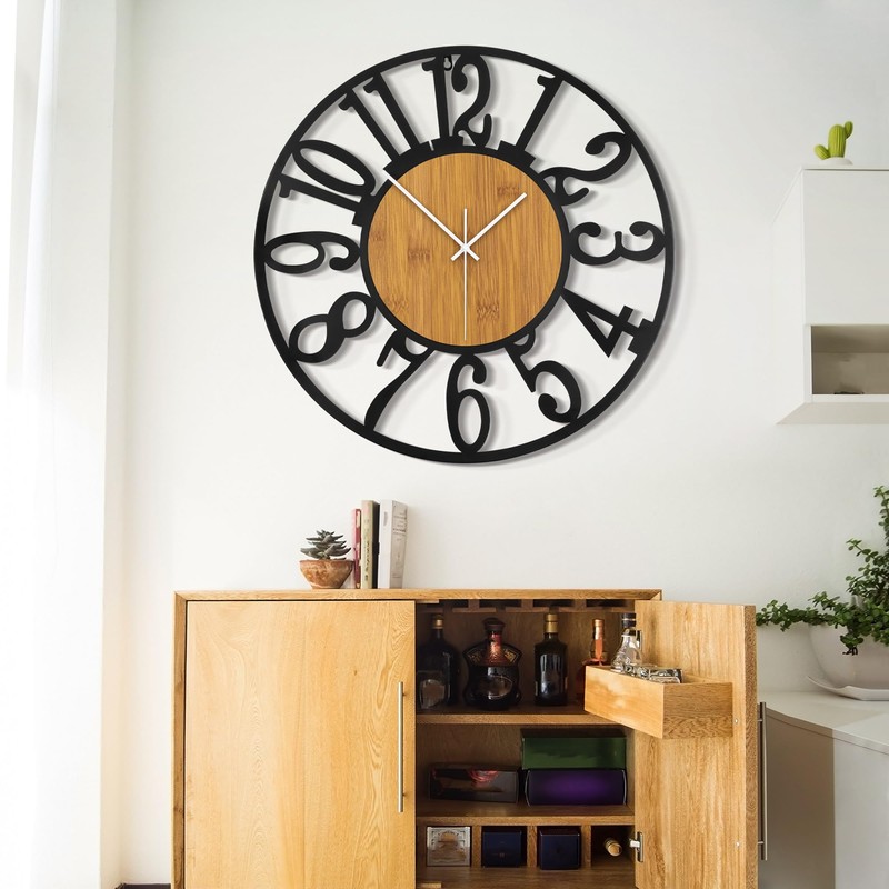 LEIKE Large Wall Clocks,Silent,Non Ticking,Battery Operated Rustic Round Modern Big
