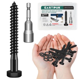 EASTPUK (12Sets) 5/16" x 3" Hex Head Lag Bolts, Heavy Duty Lag Screws with Washers, 304 Stainless Steel, 5/16 Bolt for Wood, Partial Thread, Black Oxide