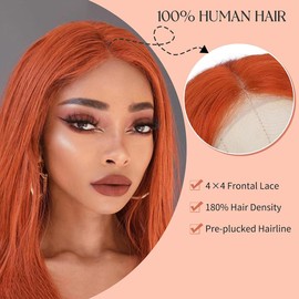 Jinhongze Ginger Orange Bob Wig Human Hair 4X4 Lace Clousure Wigs Human Hair Bob Wig 350# Color HD Lace Front Wigs Straight Bob Lace Front Wigs for Women 12 Inch