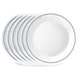 Corelle 6-Piece 8.5" Lunch Round Plates, Vitrelle Triple Layer Glass, Lightweight Round Plates, Salad Plates, Chip and Scratch Resistant, Microwave and Dishwasher Safe, Caspian