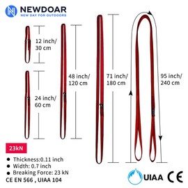 NewDoar CE & UIAA Certified Climbing Sling 16mm Nylon Sling Runners 22KN 4840LB Climbing Utility Cord Rock Climbing,Creating Anchors System,Rappelling Gear,Perfect for Tree Work-Red/48''(120cm) 1pcs
