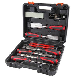 wesleydrill 10-Piece Wood Chisel Set, Wood Carving Chisels with Honing Guide, Carpenter Pencils and Sharpening Stone, CR-V Steel (1/4", 1/2", 3/4", 1", 1-1/4", 1-1/2")