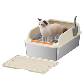 Extra Large Cat Litter Box, Open Top Litter Box for Big Cats, High Wall Sides Enclosure, Non-Sticky, Anti-Leakage, Includes Litter Mat & Scoop