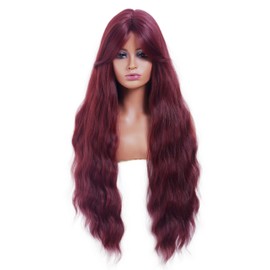 Rugelyss Burgundy Wigs for Women 26 Inches Long Red Wavy Wig with Middle Part Natural Looking Heat Resistant Synthetic Wig for Daily Party Use