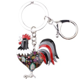 DOWAY Enamel Chicken Keychain Key Chain Keyring Cute Chickens Gifts for Women Girl Wallet Bag Handbag Charms (Darkness)