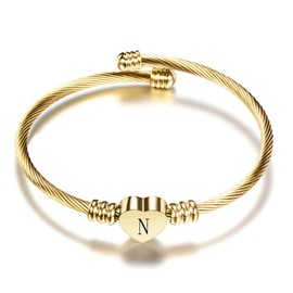 SBI Jewelry Initial N Heart Bangle Bracelet Gold Letter Cuff Women Girl Daughter Wife Best Friend Family Girlfriend Lover Couple Birthday