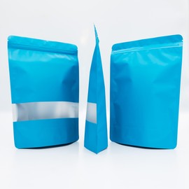 4CP 100 Pcs Zipper Smell Proof Bags with Window, Stand Up Foil Pouches for Food Selfsealing Storage, Reusable Bag for Packaging Small Business, Cookies, Nunt, Candy (Blue, 5.5x7.9 Inch)