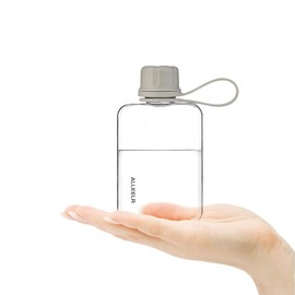 ALLKELR Portable Flat Water Bottle,BPA Free Reusable Tritan Plastic Travel Water Bottle Cup,Lightweight Leakproof Slim Water Bottles Fits Purse,Backpacking,Hiking (Gray, 8 oz)