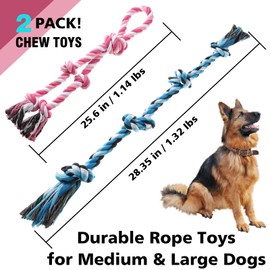 Kwispel Rope Toy for Dogs, 2 Pack Large Dog Rope Toys for Aggressive Chewers, Heavy Duty Dog Toys for Large Medium Breed, Indestructible Tough Rope Chew Toys Tug of War Dog Toy Teeth Cleaning