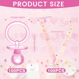 100 Pcs Baby Shower Pacifiers Acrylic Necklace for Chupones para Baby Shower Pacifiers Party Favors Charm Pacifiers Necklace for Girls Boys Baby Shower Games Party Table Scatter Decorations (Pink)