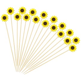 100 Pcs Sunflower Cocktail Sticks 4.7 Inch, Fancy Toothpicks for Appetizers, Bamboo Long Sticks Fruit Skewers Sandwiches Desserts Food Toothpicks Decorative for Party Wedding Holiday