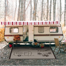 RecPro RV Welcome to Our Home Outdoor Waterproof Rug | 9' x 12' or 9' x 18' Options | Plastic Straw Rug (9' x 12')