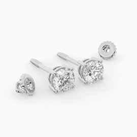 14K Solid White Gold Lab Grown Moissanite Round Cut Solitaire Stud Earrings | 5.0mm | 1.0 CTW | Screw Back Posts | Made in USA | By Adora Fine Jewelry