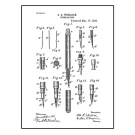 Fountain Pen Patent Print Black Ink on White with Border (24" x 30") M14437