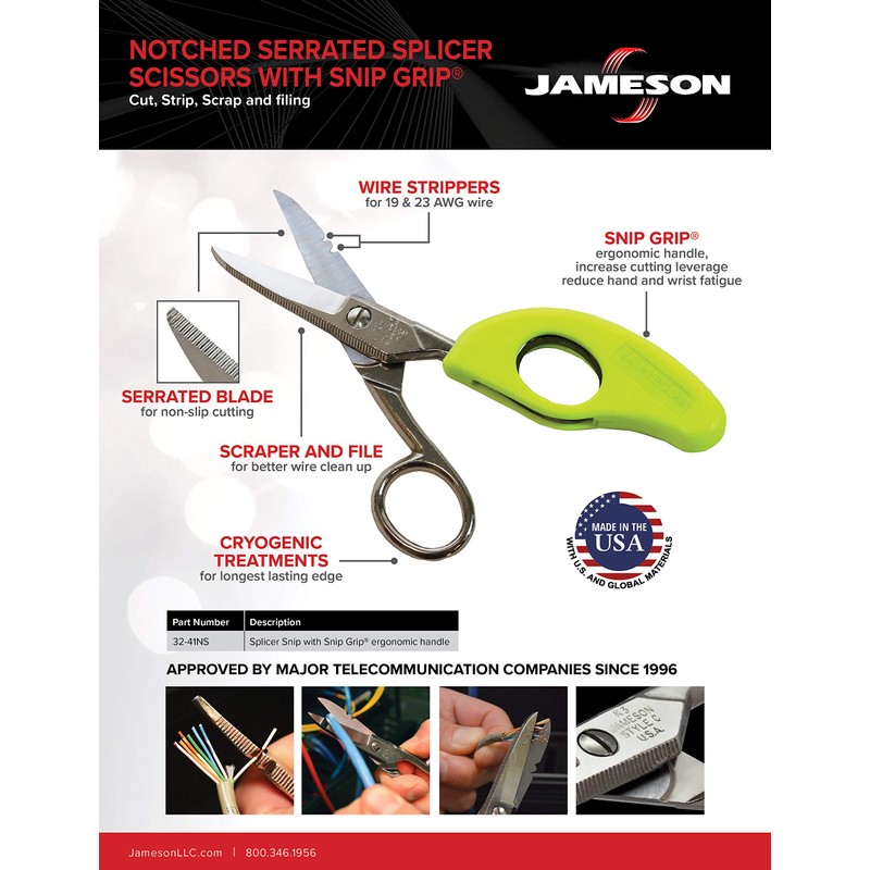 Jameson 32-41NS Electrician Splicer Scissors with Snip Grip Ergonomic Handle
