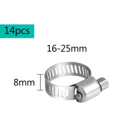 MIAHART 16-25mm Hose Clips Stainless Steel Adjustable Worm Drive Hose Clamps for Flexible Hose Pipe Tube 14 Pack