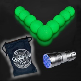 Reclaiming Par Glow in The Dark Golf Balls, Practice Golf Balls for Backyard, Golf Accessories for Adults, Pack of 9Pcs Night Light Floating Golf Balls, UV Flashlight and Black Drawstring Bag