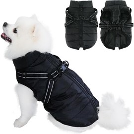 EASTLION Dog Coat with D-ring,Puppy Waterproof Coats Clothes,Doggy Warm Jacket Apparel Vest for Small Dogs Pets Cats,Black,Size XL