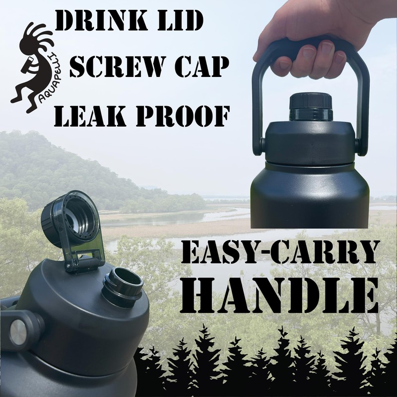 Aquapelli Midnight Black Vacuum Insulated Water Jug, 64oz