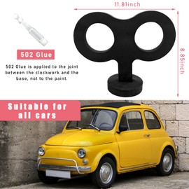 Dickno Car Wind Up Key Sticker, 3D Cute Clockwork Wind Up Key for Car Back and Roof Decoration, Creative Auto Body DIY Ornament, Universal Vehicle Exterior Decorative Accessories (Black)