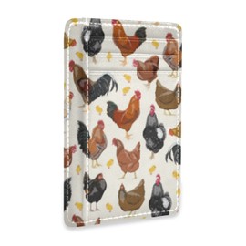 susiyo Hens Roosters and Chickens Slim Minimalist Wallets Rfid Blocking Card Wallets PU Leather Front Pocket Wallets for Men Women