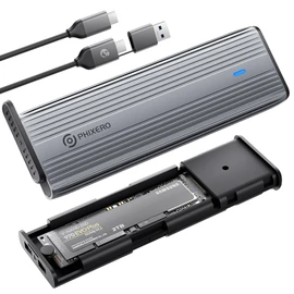 PHIXERO - Adaptador de carcasa SSD M.2 NVME SATA de aluminio, carcasa NVME sin herramientas, USB C 3.2 Gen 2 10Gbps NVME, 5Gbps SATA PCIe M-Key(B+M Key), carcasa SSD para tamaño 2230/2242/2260/2280 SSD