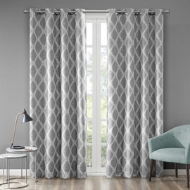 SUNSMART Blakesly Blackout Curtains Patio Window, Ikat Print, Grommet Top Living Room Decor, Thermal Insulated Light Blocking Drape for Bedroom and Apartments, 50" x 84", Grey