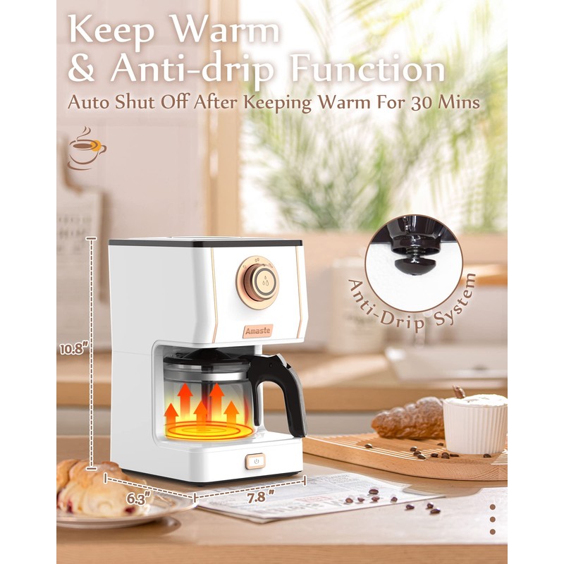 Amaste Retro Style Coffee Machine with 25 Oz Glass Coffee