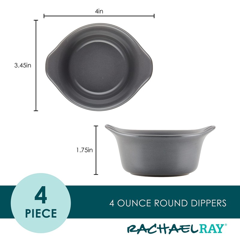 Rachael Ray Solid Glaze Ceramics Round Ramekins/Dipping Cup Set, 4