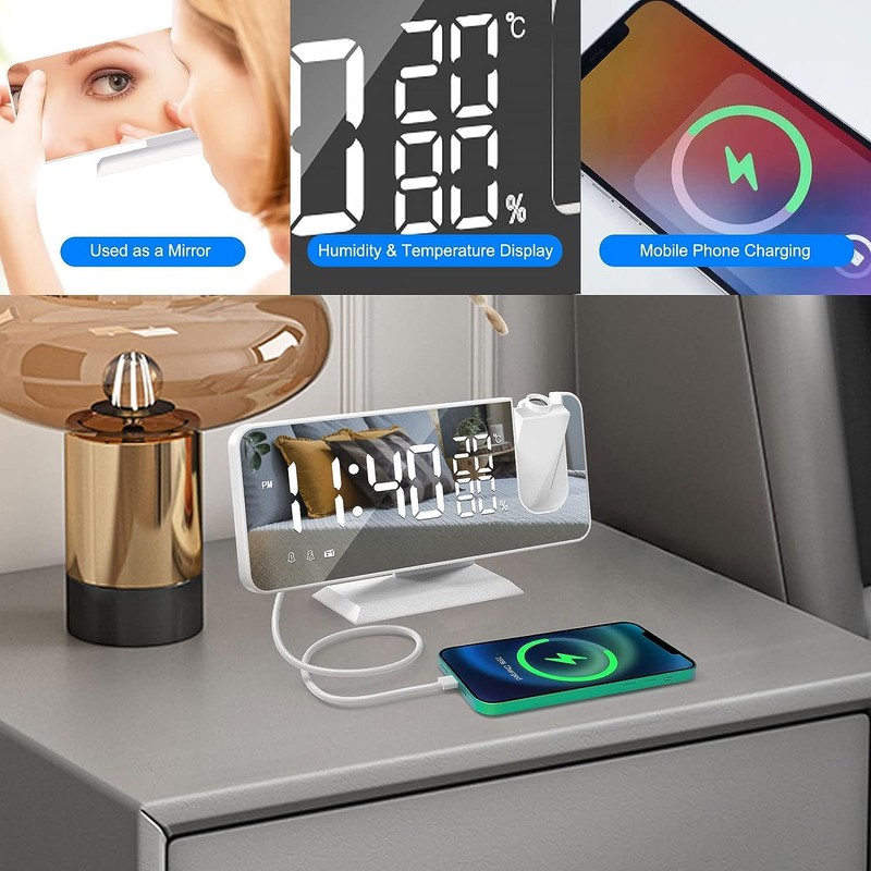 Projection Digital Alarm Clock for Bedroom, Beedove FM Radio Alarm