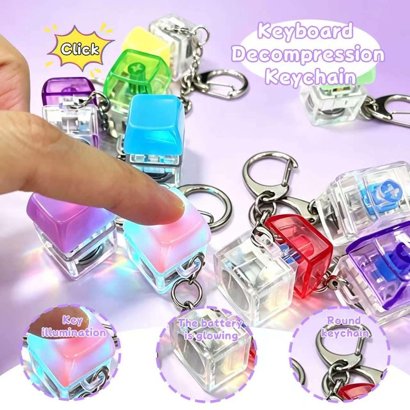12 Pack Keyboard Fidget Keychain with LED Lights,,Keyboard Button Finger