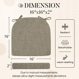 Basic Beyond Chair Cushions for Dining Chairs 4 Pack, Memory Foam Chair Cushion with Ties and Non Slip Backing, 16 x 16 inches Chair Pads for Dining Chairs(Khaki)
