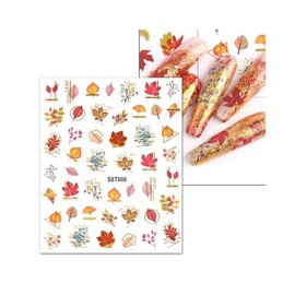 Autumn Leaf Maple Nail Sticker Geometric Lines Fall Leaves Nail Sticker S8 T006 Nail Wraps Stickers Manicure Supplies for Women Nails Full Long Lasting Easy Apply and Remove