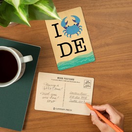 Delaware, I Crab DE, Vector (4x6 Birch Wood Postcards, 2-Pack Stationary, Rustic Home Wall Decor)