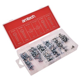Amtech S6295 Self Drilling Screws, Carbon Steel Tek Screws Available with Storage Case,120-Piece