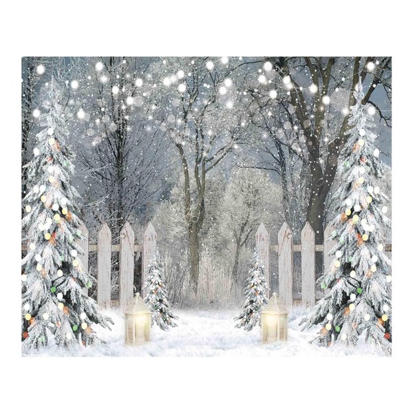 Funnytree 10x8FT Winter Photography Backdrop Glitter Snowy Forest Pine Tree