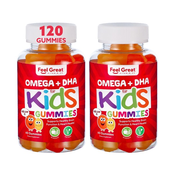Complete DHA Gummies for Kids by The Feel Great Vitamin Co. (2 Pack), Omega 3 6 9 from Algae, Chia, and Coconut Oil, Supports Healthy Brain Function, Vision, and Heart in a Chewable Vegan Supplement