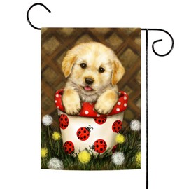 Toland Home Garden Potted Puppy-Decorative Cute Golden Dog Flower Ladybug Summer Garden Flag