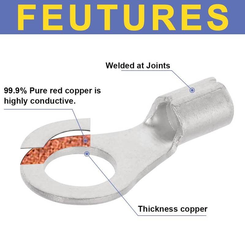 haisstronica Ring Terminals,330PCS Non-Insulated Wire Connectors Kit,Brazed Seam Fork Ring