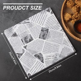 100 Pcs 9.8x9.8Inch Newsprint Wax Paper Sheets, Deli Paper Sheets, Newsprint Sandwich Wrap Paper, Greaseproof Deli Food Basket Liners (White)