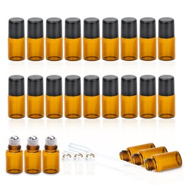 ZEJIA 2ML Essential Oil Roller Bottles Amber Mini Glass Roll on Bottles with Stainless Steel Roller Balls | 24 Pack, for oils, 2 Droppers