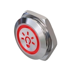 Metzler - Push Button 19mm - LED Symbol Light Red - IP67 IK10 - Stainless Steel - Flat - Cable Connection