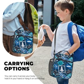 Clastyle Aircraft Insulated Kids Lunch Bag Large Thermal Cooler Bag for Boy Picnic School Lunch Box Tote,Space Stamp